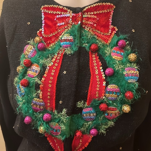 Design Options by PHILIP JANE GORDON Black Wreath Woman's CARDIGAN SWEATER Sz M - Picture 4 of 9